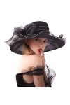 Naimo Chapeau en organza pour femme - Chapeau large bord - Motif floral - Chapeau de plage - Église thé - Fête de mariage, No