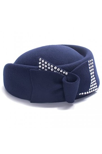 Lawliet Chapeau bibi fantaisie en laine avec strass en forme de larme A254, bleu marine