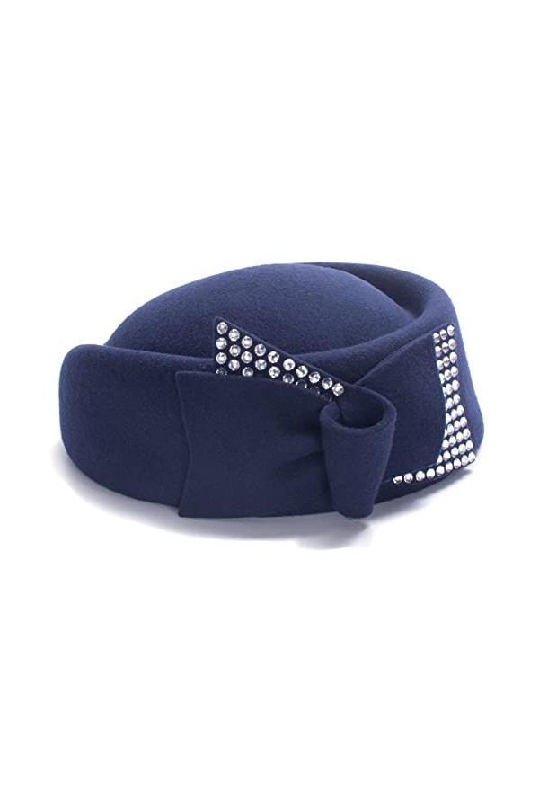 Lawliet Chapeau bibi fantaisie en laine avec strass en forme de larme A254, bleu marine
