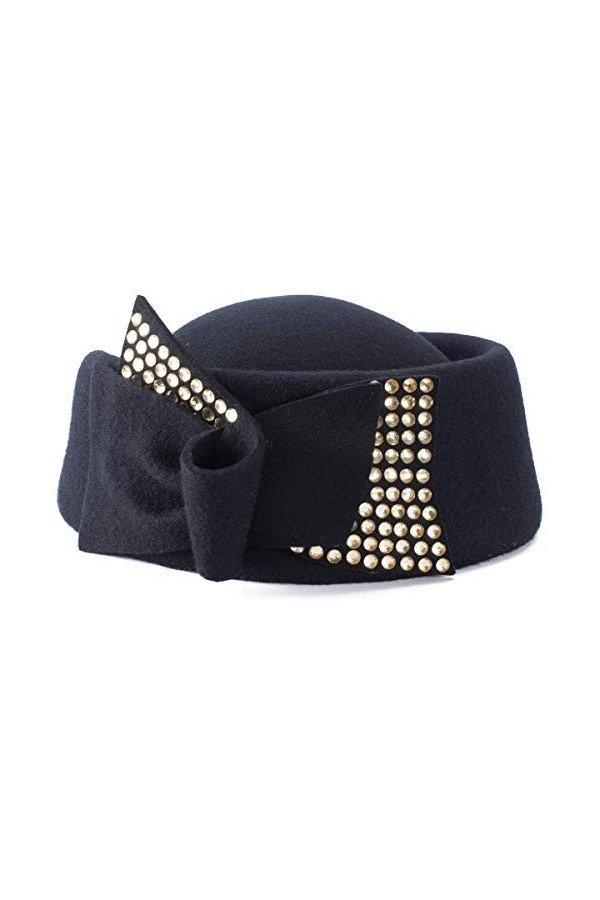 Lawliet Chapeau bibi fantaisie en laine avec strass en forme de larme A254, bleu marine