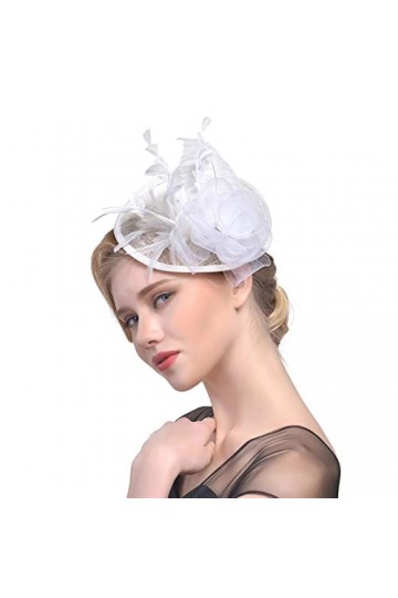 COSFAN Chapeaux à visière, Bandeau à Plumes pour Femme, Barrette rétro en Dentelle et Fleurs, Chapeau de Derby pour soirée th