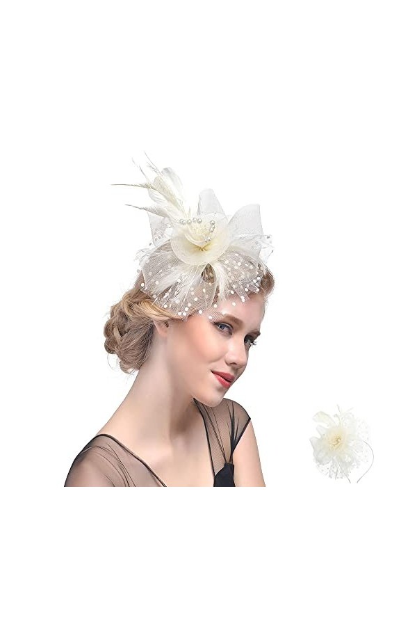 Chapeau de Fascinateur, Fascinator Chapeau, Chapeau Fascinator pour Femme, Voile Maillé et Plumes pour Femmes Chapeau de Voil