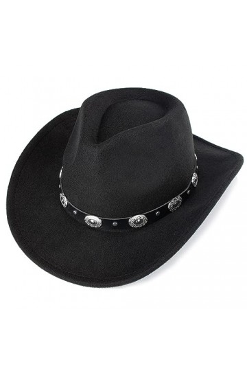 INOGIH Chapeau de cowboy western avec ceinture pour femme – Chapeau panama en feutre de laine, Noir , Taille M