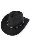INOGIH Chapeau de cowboy western avec ceinture pour femme – Chapeau panama en feutre de laine, Noir , Taille M