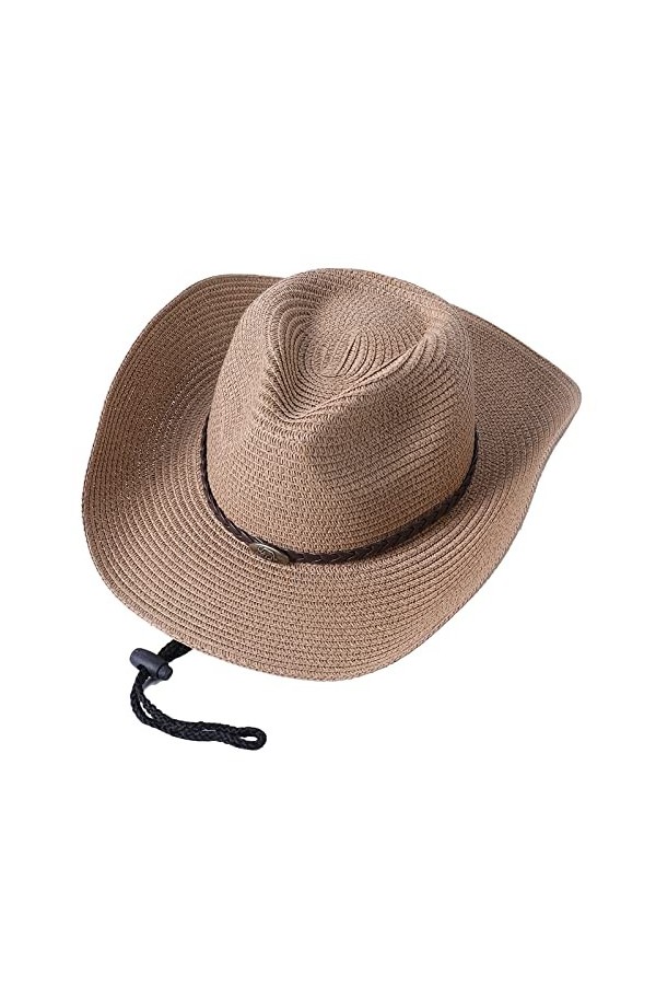 Chapeau de soleil pour homme et femme en paille avec réglable pour la plage en plein air, style de vacances, beige, taille un
