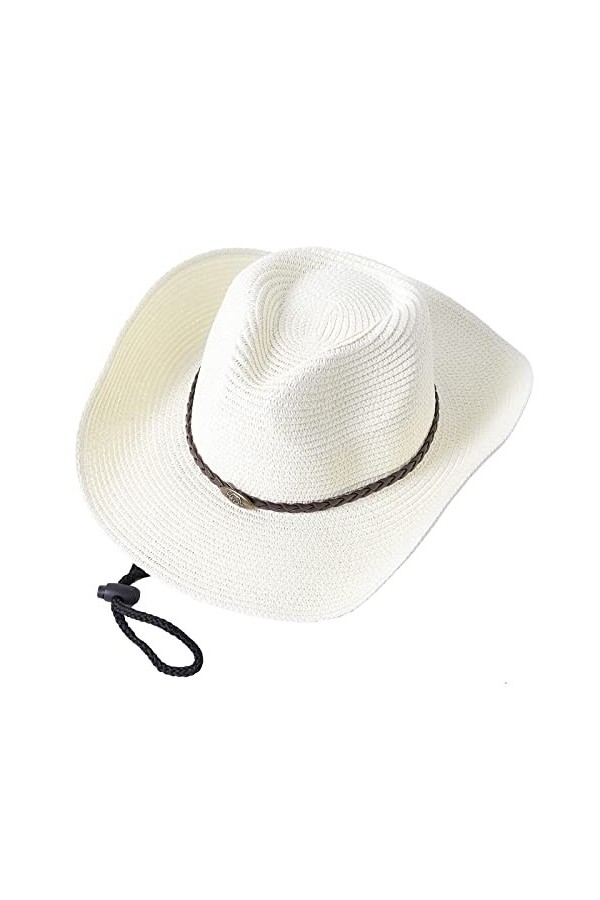 Chapeau de soleil pour homme et femme en paille avec réglable pour la plage en plein air, style de vacances, beige, taille un