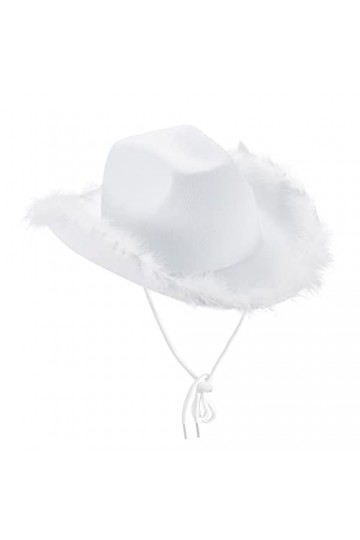 Burkashear Chapeau de cowboy pour femme à large bord avec strass et pompons - Grande casquette occidentale pour fête de club,
