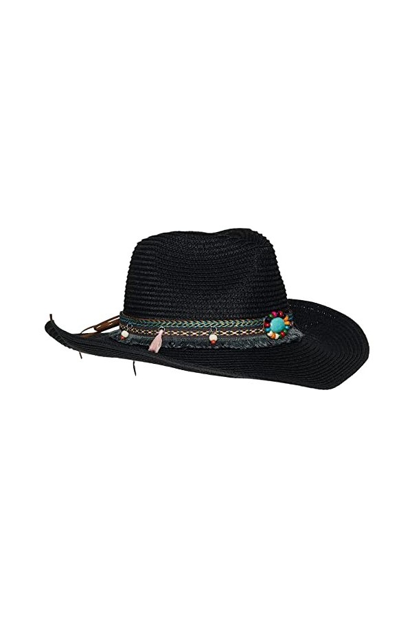 Chapeau de paille style cowboy pour femme, Noir , taille unique