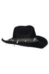 Chapeau de paille style cowboy pour femme, Noir , taille unique