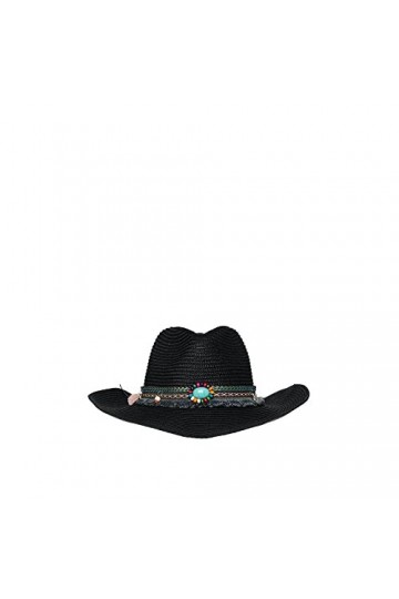Chapeau de paille style cowboy pour femme, Noir , taille unique