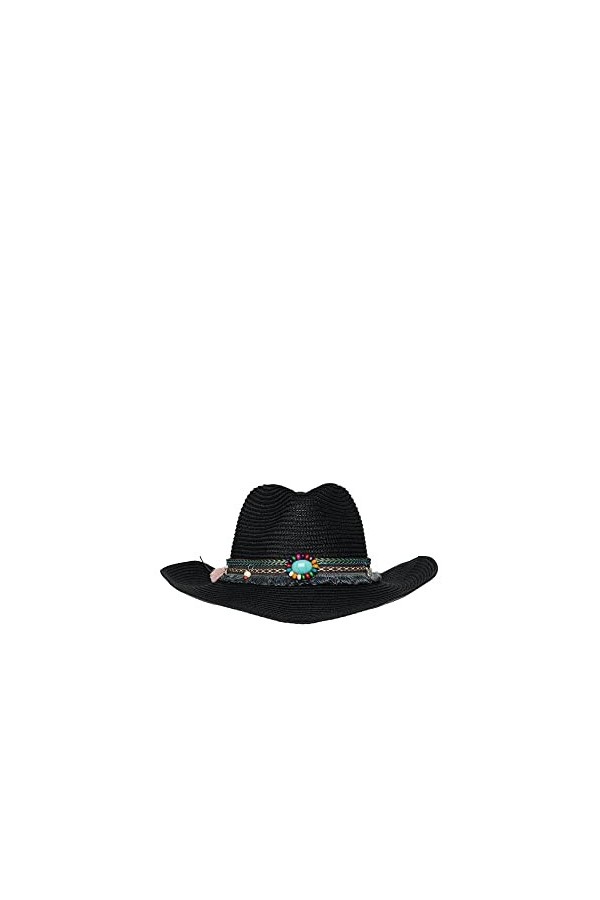 Chapeau de paille style cowboy pour femme, Noir , taille unique