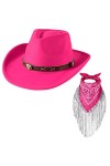 Magicor Chapeau de cowboy avec bandana à franges pour femme - Large bord - Chapeau de cowgirl western - Écharpe à motif cache