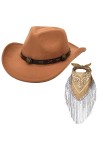 Magicor Chapeau de cowboy avec bandana à franges pour femme - Large bord - Chapeau de cowgirl western - Écharpe à motif cache