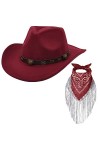 Magicor Chapeau de cowboy avec bandana à franges pour femme - Large bord - Chapeau de cowgirl western - Écharpe à motif cache