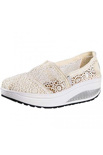 rismart Femme Crochet Dentelle Glisser sur Talon compensé Baskets Confortable Décontractée Chaussures de Marche Marine,39 EU 
