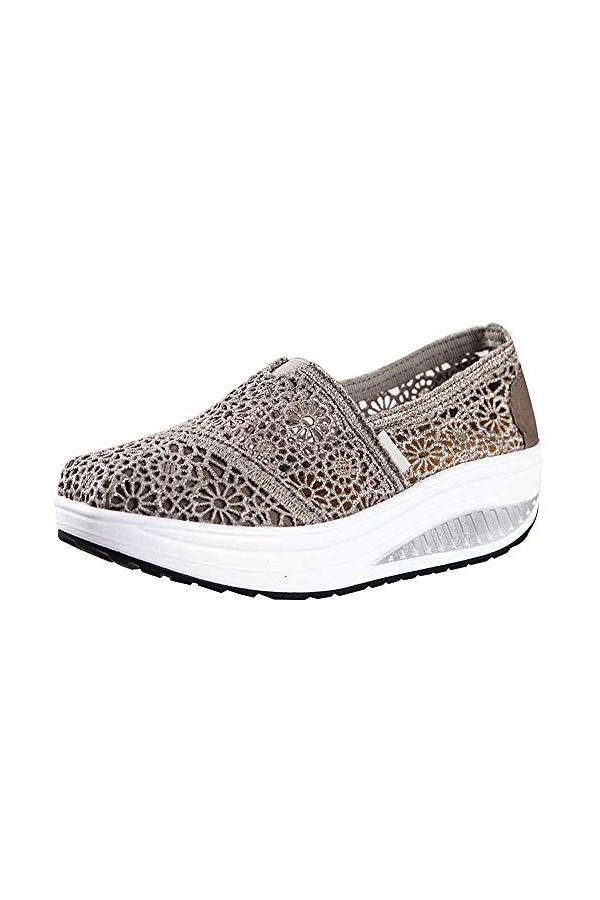 rismart Femme Crochet Dentelle Glisser sur Talon compensé Baskets Confortable Décontractée Chaussures de Marche Marine,39 EU 