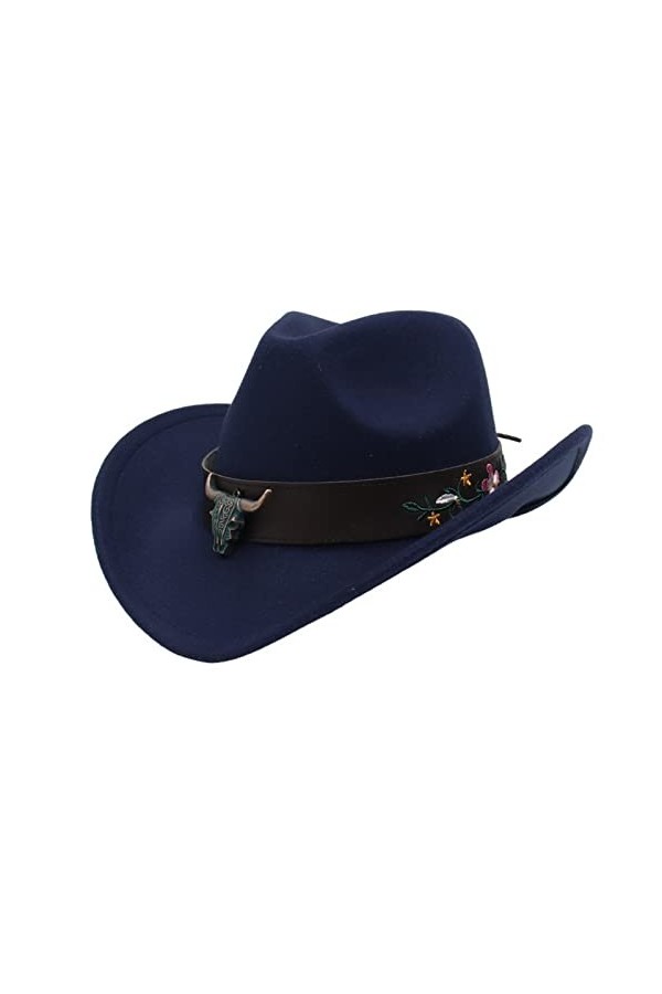 Faringoto Chapeau de cowboy western style ethnique chapeau haut de gamme tête de vache fleur ceinture, rose rouge, taille uni