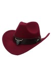 Faringoto Chapeau de cowboy western style ethnique chapeau haut de gamme tête de vache fleur ceinture, rose rouge, taille uni
