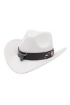 Faringoto Chapeau de cowboy western style ethnique chapeau haut de gamme tête de vache fleur ceinture, rose rouge, taille uni