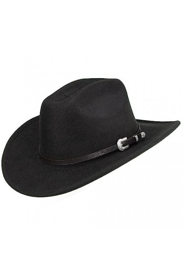 HilyBony Chapeau de cowboy western pour homme et femme - Chapeau Fedora classique à large bord avec boucle et ceinture, Noir 