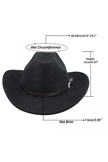 HilyBony Chapeau de cowboy western pour homme et femme - Chapeau Fedora classique à large bord avec boucle et ceinture, Noir 
