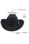 HilyBony Chapeau de cowboy western pour homme et femme - Chapeau Fedora classique à large bord avec boucle et ceinture, Noir 