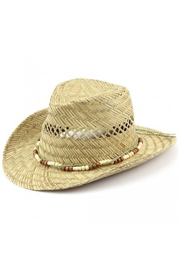 Hawkins Chapeau de Paille Cowboy avec Bois Bande de Perle