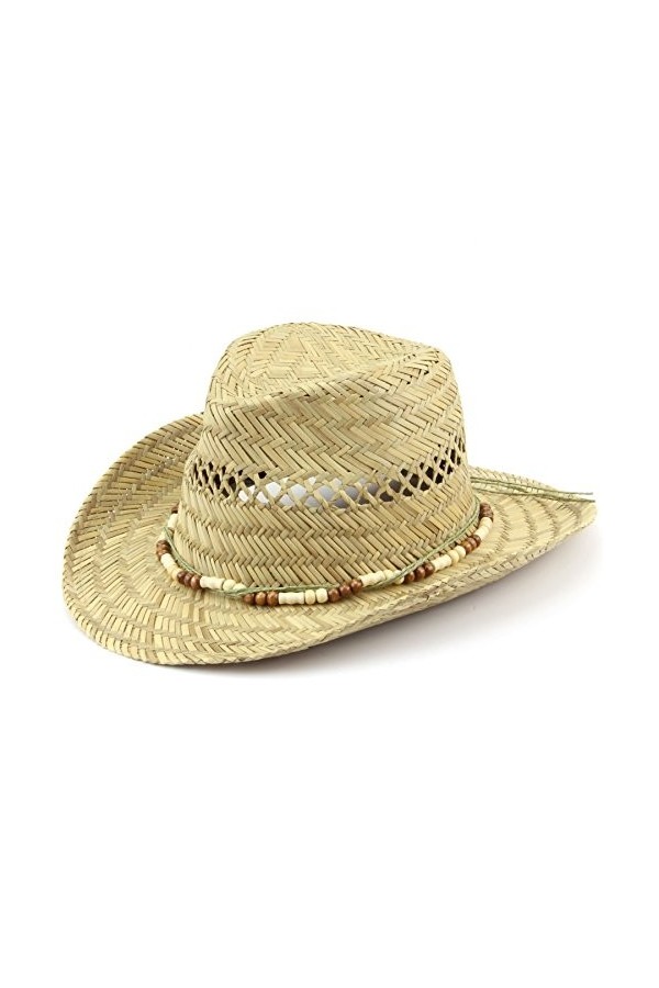 Hawkins Chapeau de Paille Cowboy avec Bois Bande de Perle