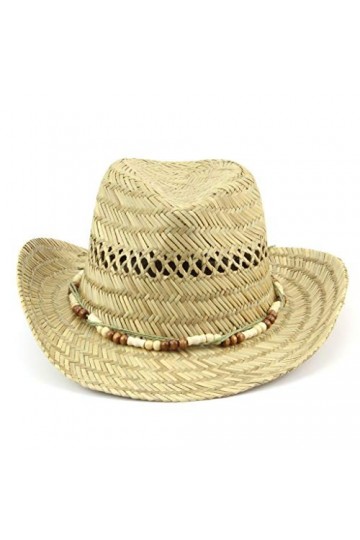 Hawkins Chapeau de Paille Cowboy avec Bois Bande de Perle