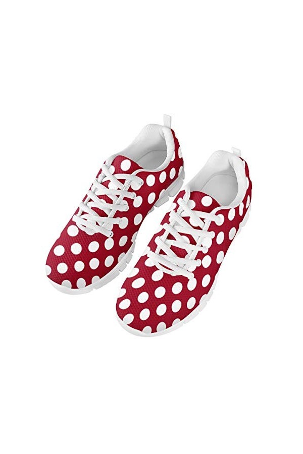 Amzbeauty Chaussures de course à pied pour femme - Couleur unie - Taille 36 à 42 - Rouge - Rouge foncé à pois., 39.5 EU