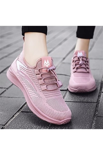 Kviklo Baskets plates et légères en maille respirante et élastique pour femme, rose, 38 EU