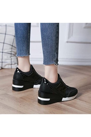 Talons Femmes Bout Fermé Scintillent Chaussures de mode femmes baskets or fermeture éclair plate-forme formateurs à lacets Te