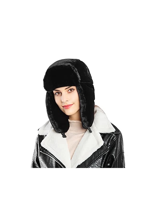 Malaxlx Rose Chapka d’Hiver Chapeau de Trappeur en Fausse Fourrure Femme Chaud Bonnet Aviateur Russe Trooper Ushanka Chapeau 