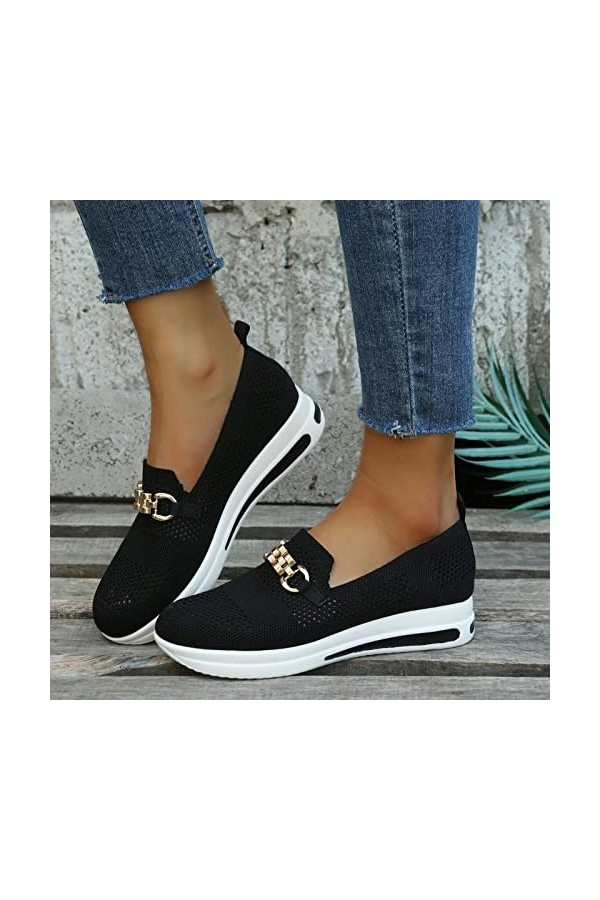 Basket Femme Respirantes Chaussures de Running Basket Femme Confort Chaussure de Running Mesdames mode boucle en métal maille