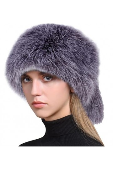 YJZQ Femme Chapka Russe Hiver avec Queue Chapeau de Fausse Fourrure De Renard Chapeau Chaud Chapeau de Trappeur Ronde Bonnet 