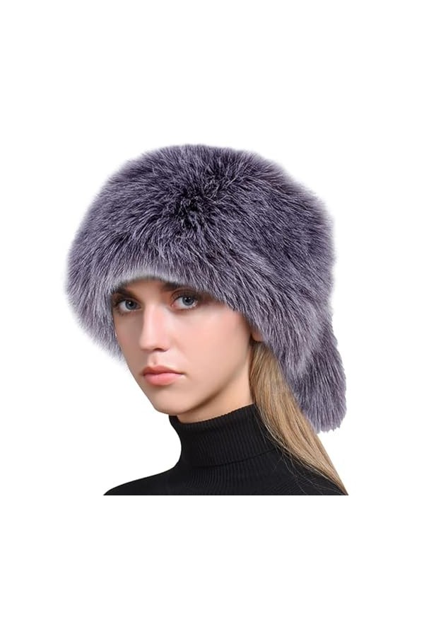 YJZQ Femme Chapka Russe Hiver avec Queue Chapeau de Fausse Fourrure De Renard Chapeau Chaud Chapeau de Trappeur Ronde Bonnet