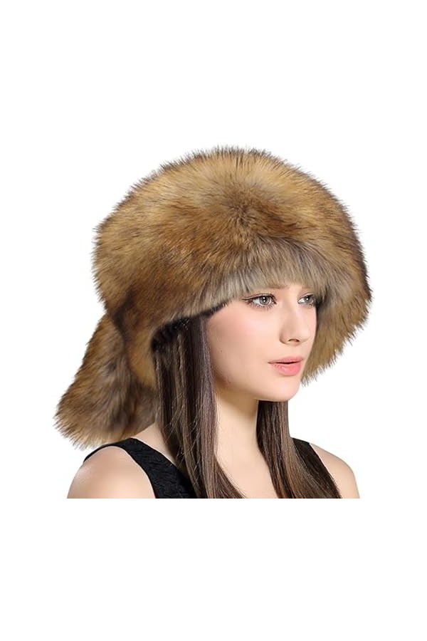 YJZQ Femme Chapka Russe Hiver avec Queue Chapeau de Fausse Fourrure De Renard Chapeau Chaud Chapeau de Trappeur Ronde Bonnet 