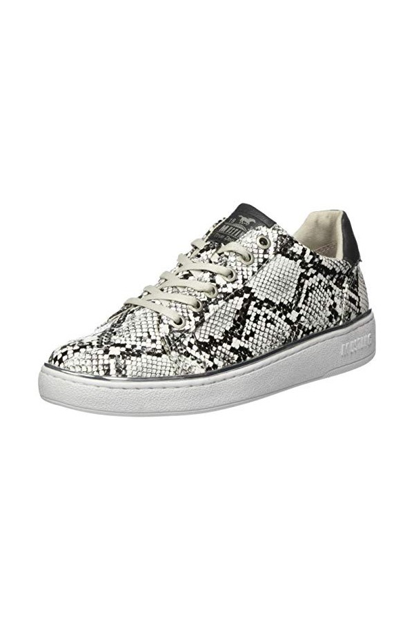 Mustang Femme 1300-311-19 Sneakers Basses, Blanc Weiß/Schwarz 19 , 38 EU