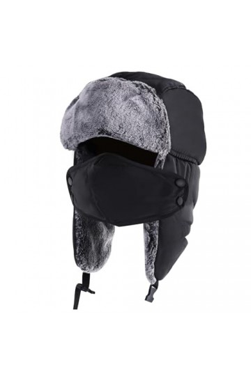 QXURkut Hiver Chapka Bonnet avec Masque et Cache-Oreilles, Coupe Chapeau de Trappeur en Fausse Fourrure Chapeau Hiver pour Ho
