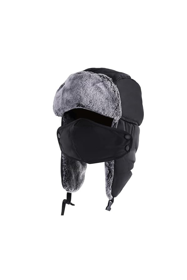 QXURkut Hiver Chapka Bonnet avec Masque et Cache-Oreilles, Coupe Chapeau de Trappeur en Fausse Fourrure Chapeau Hiver pour Ho