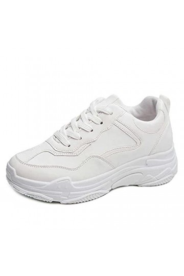 Jundao Mode Femmes en Cuir Gros Baskets Amorti Tout-Match à Lacets Dames athlétisme décontracté Confort Fond Souple Chaussure