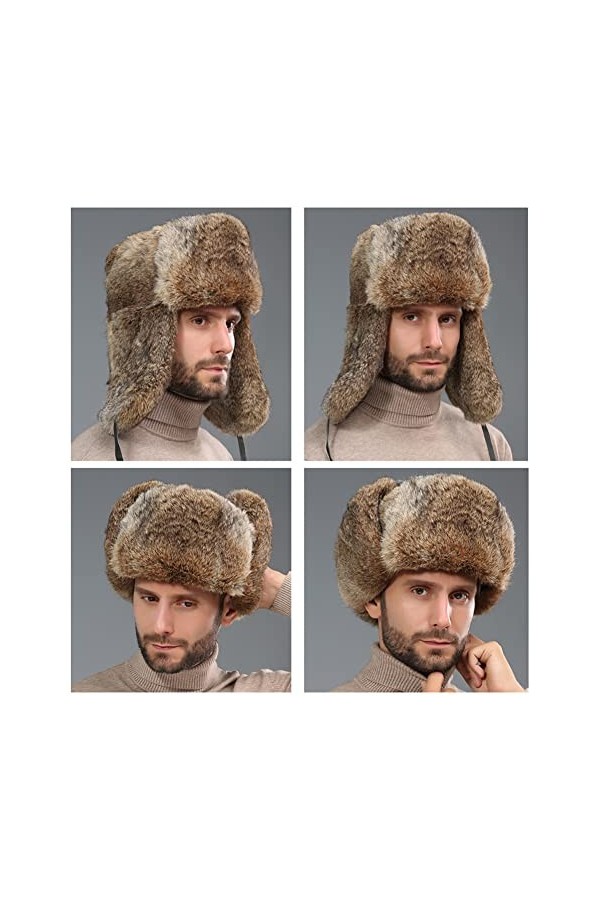 Pyrafox Chapeau russe en fourrure Ushanka pour homme et femme - Chapeau de trappeur moelleux pour lhiver - Chaud en fausse f