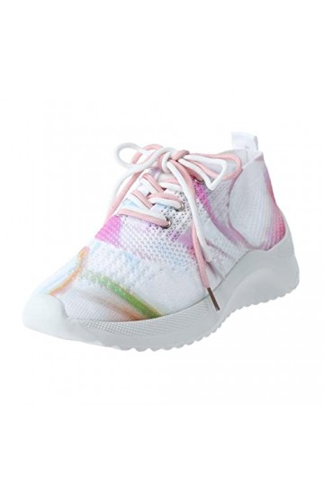 Woaikeyu Baskets Femmes Mode Couleur Maille Sneakers Respirant Bout Rond à Lacets Chaussures De Course Plates Chaussures De S