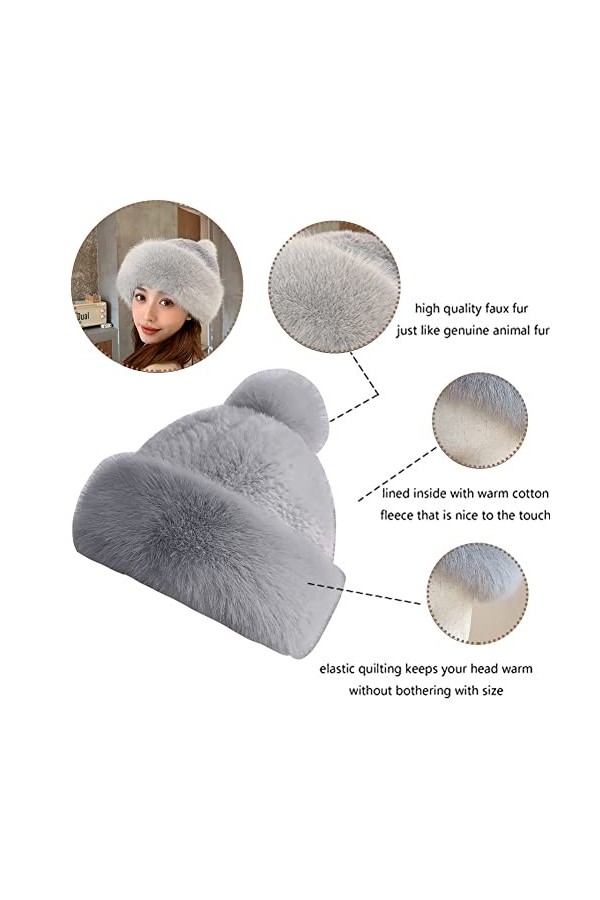 iSpchen Chapeau dhiver en Fausse Fourrure pour Femmes avec Protection des Oreilles, Chapeau dhiver Épais Et Chaud avec Chap