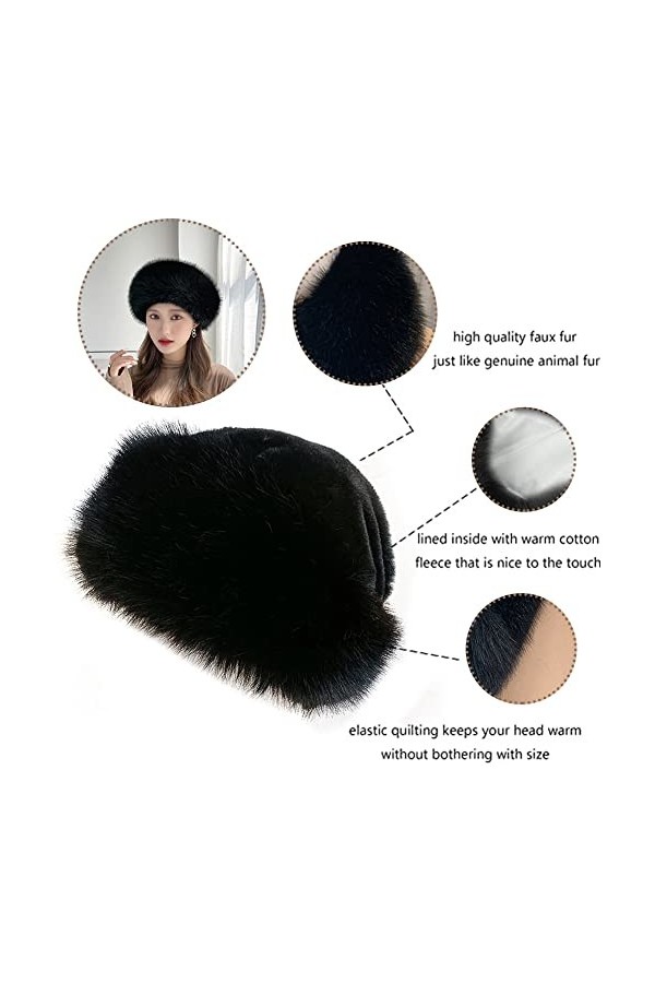 iSpchen Bonnet dhiver en Fausse Fourrure pour Femmes, Chapeau Épais Et Chaud dhiver avec Chapeau en Peluche Extensible dhi