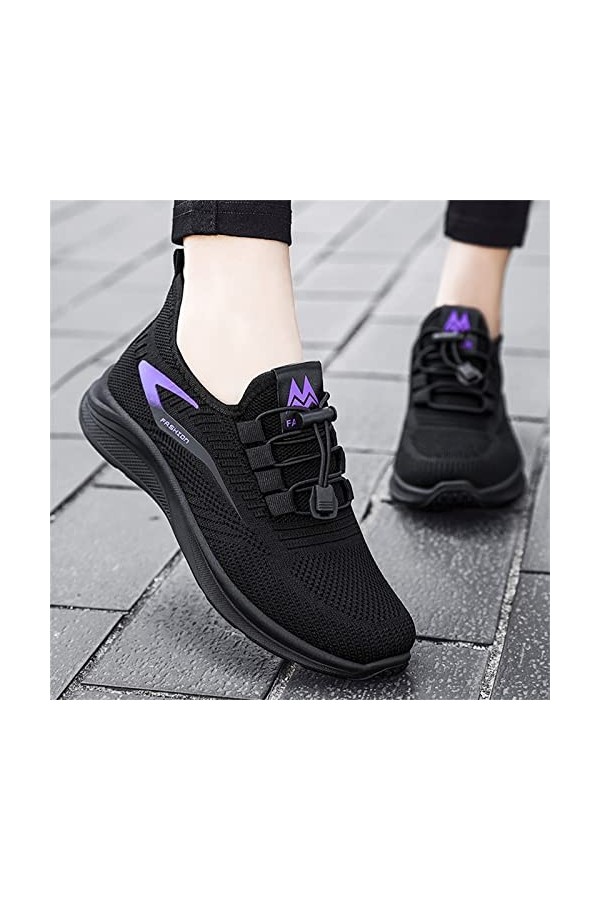 Kviklo Baskets plates et légères en maille respirante et élastique pour femme, Noir , 38 EU