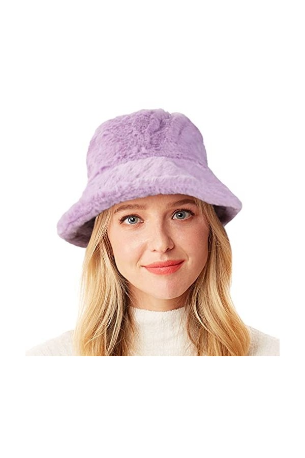 Wheebo Chapeau bob dhiver moelleux pour femme en fausse fourrure chapeau de pêcheur chaud et pelucheux, 1 gris foncé., Taill