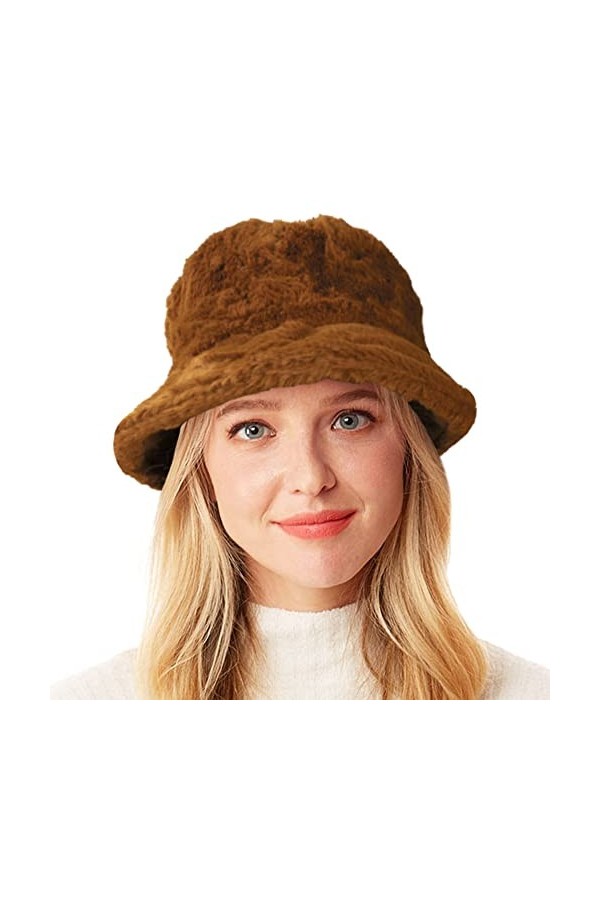 Wheebo Chapeau bob dhiver moelleux pour femme en fausse fourrure chapeau de pêcheur chaud et pelucheux, 1 gris foncé., Taill