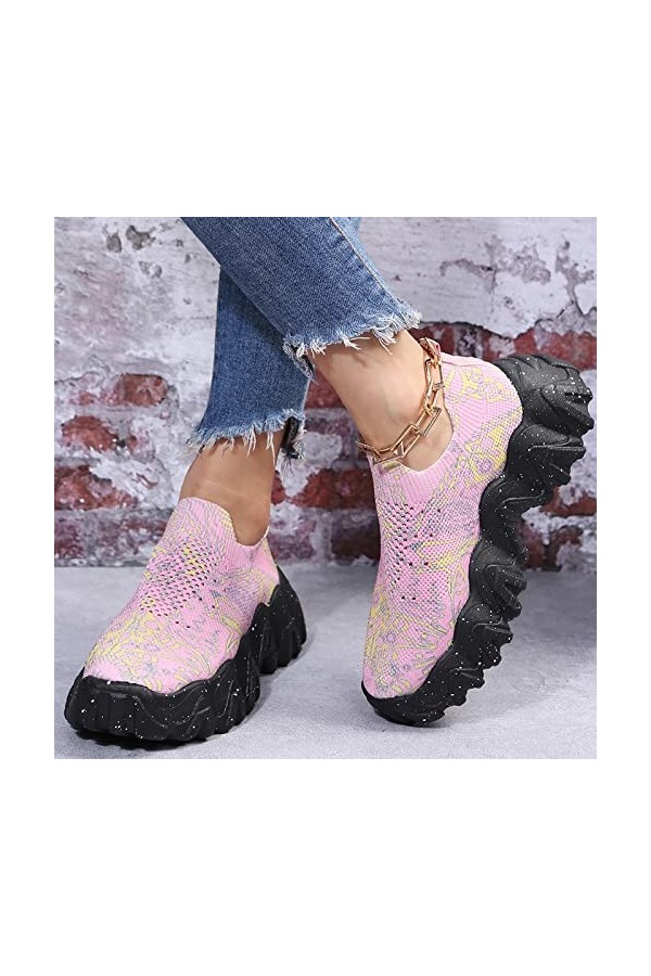 Chaussures au-dessus du genou pour femme - En maille - Mode décontractée - Slip On - Chaussures de sport respirantes - Basket