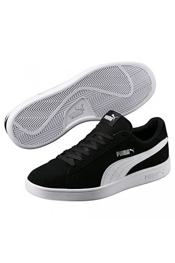 PUMA Smash V2, Baskets Mixte, Puma Noir Puma Blanc Puma Gris Métallisé, 43 EU
